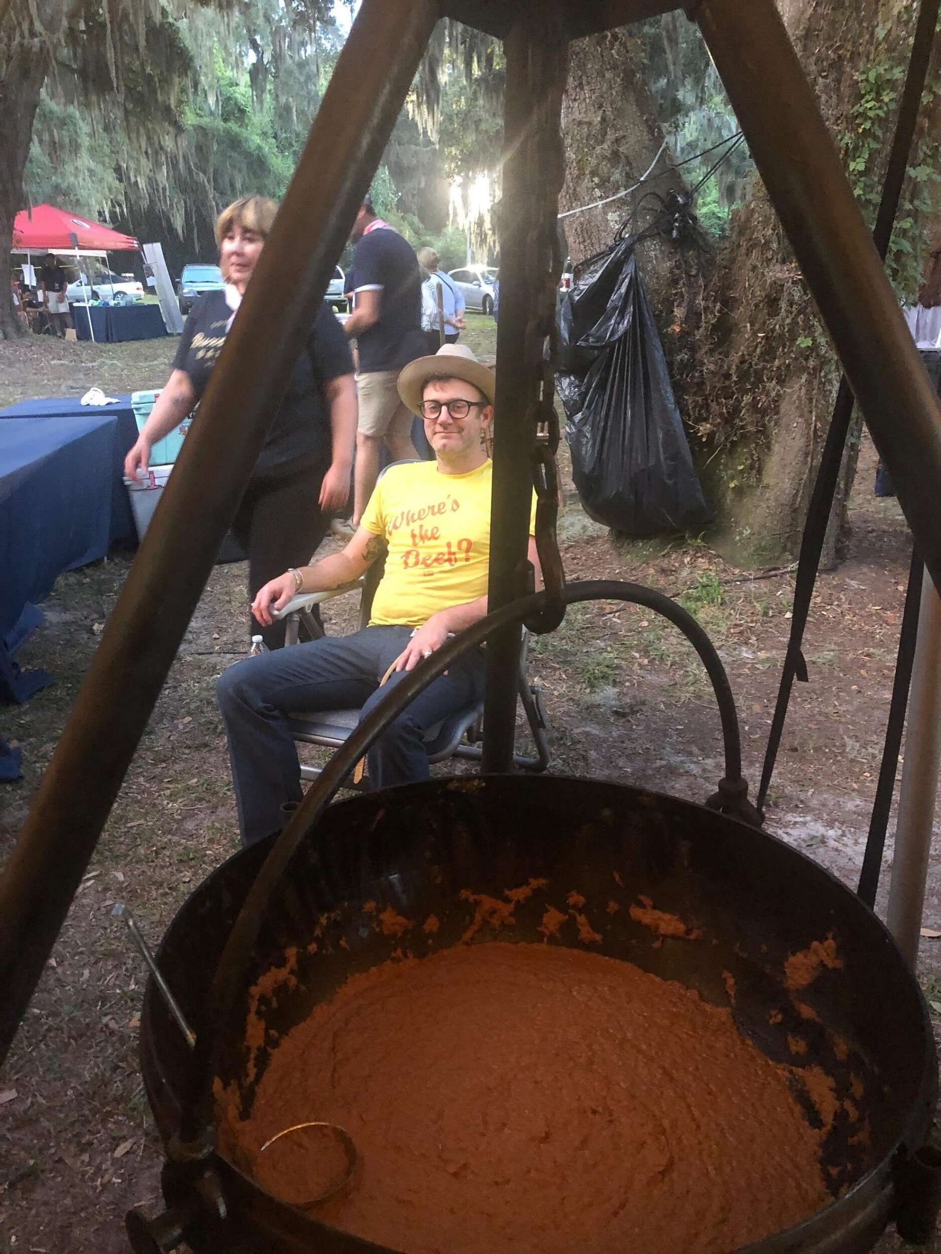 Elliot Moss of Buxton Hall chilling with the cauldron of Hash.