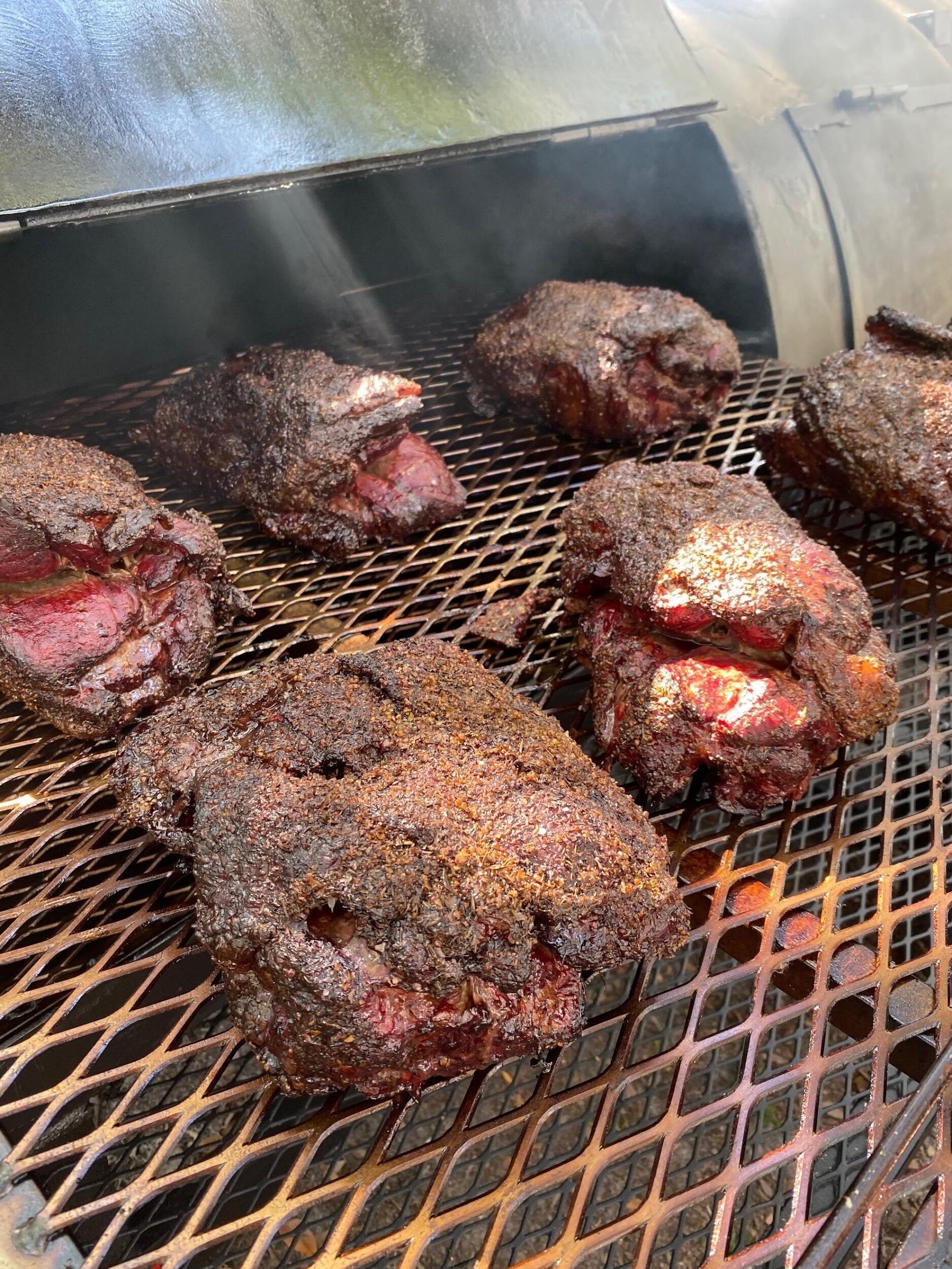 These are my lamb shoulders with my Granny G Lamb rub, these are cooked over Pecan. Lamb is not as popular as it is Australia and people are super inquisitive about it. I am super stoked when folks respond well later on when the event starts.
